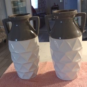 2 Piece Grey and White Ceramic Vases